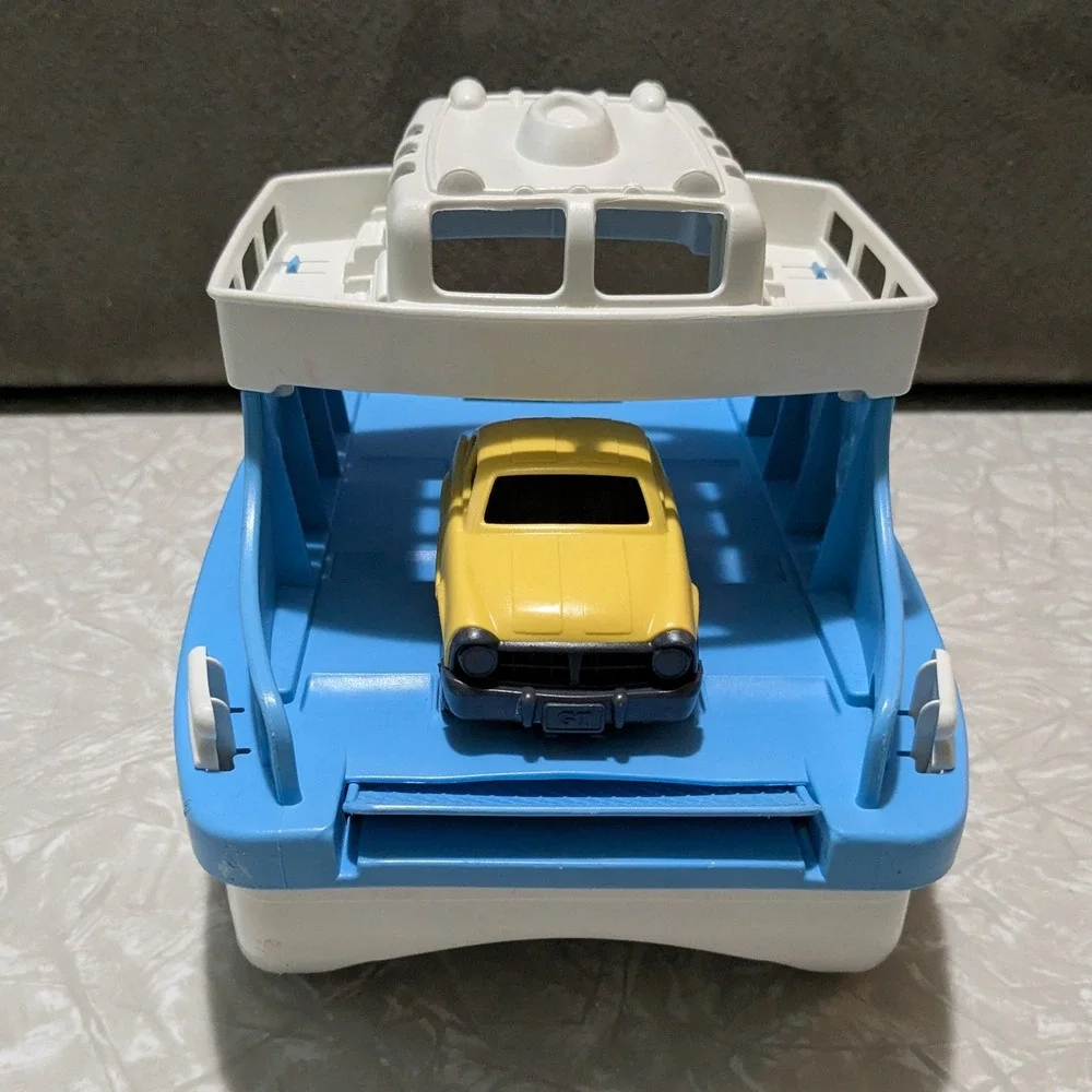 Green Toys Ferry Boat with Yellow Mini Car Recycled Plastic Water Toy